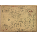 1556, Mapa manuscrito de Le Moyne representando el sur de Norteamérica, México y el Caribe. Es un mapa sureado, es decir, con el Sur en la parte superior del mapa