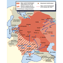 Desarrollo de la Guerra Civil Rusa. Territorios bajo control bolchevique en 1918; países que obtuvieron su independencia durante el conflicto; máximo avance de las fuerzas blancas